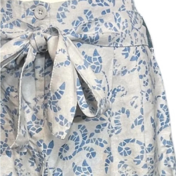 Sandro size 2,linen blend EUC Cream and Blue A-Line Mini Skirt with Tie Front - Picture 9 of 12